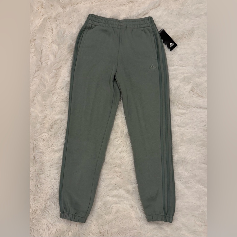Adidas Girls Silver Green Track Jogger Pants Medium (10/12)